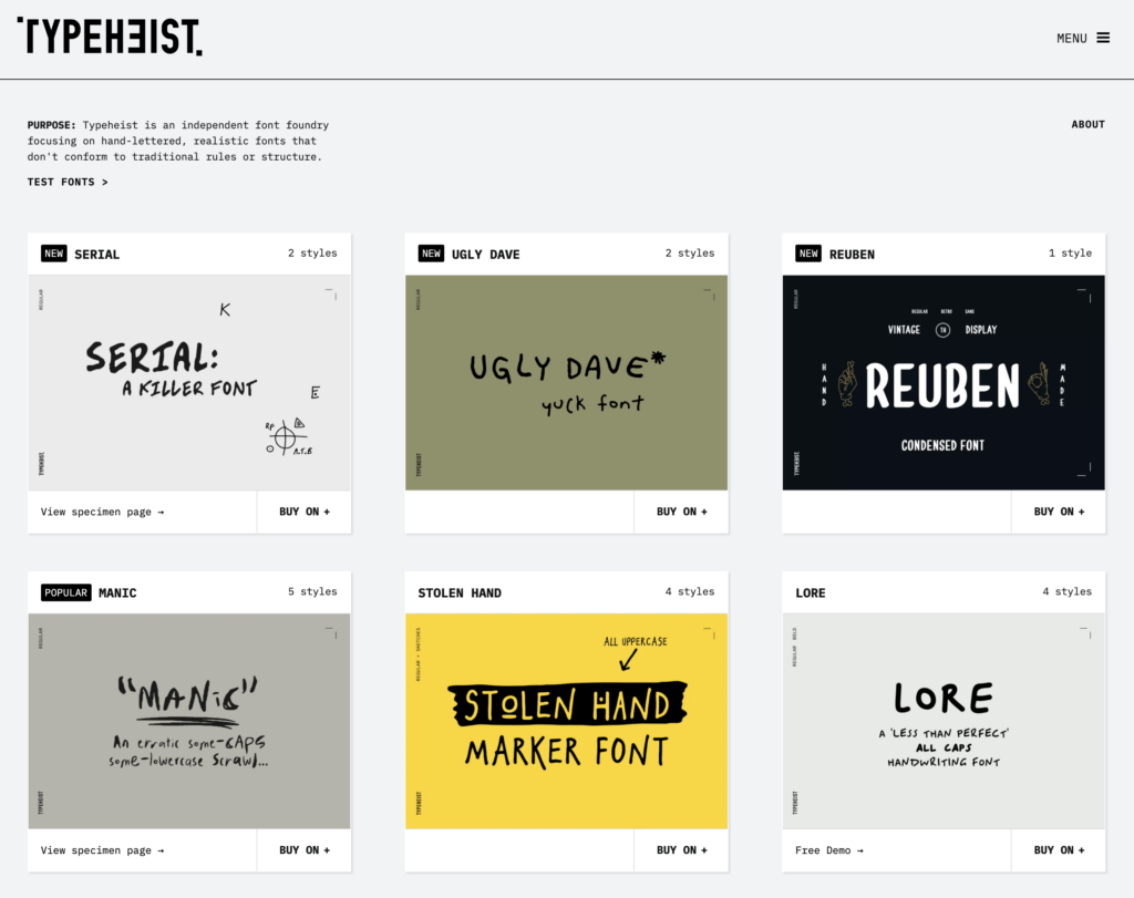 One-of-a-kind hand drawn fonts from Typeheist